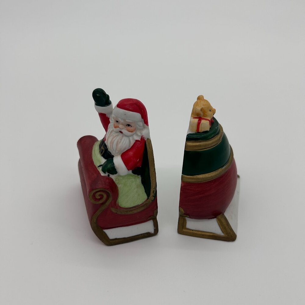 Vintage Santa‎ Is Coming To Town Christmas Condiment Set JSNY Fine Porcelain